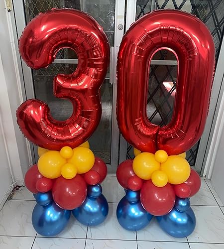 Miniatura 59 de Globos rojos de 40 pulgadas con el número 21 o 12 gigantes, 12 globos rojos de cumpleaños 21, globos de 12 años, suministros de decoración de fiesta
