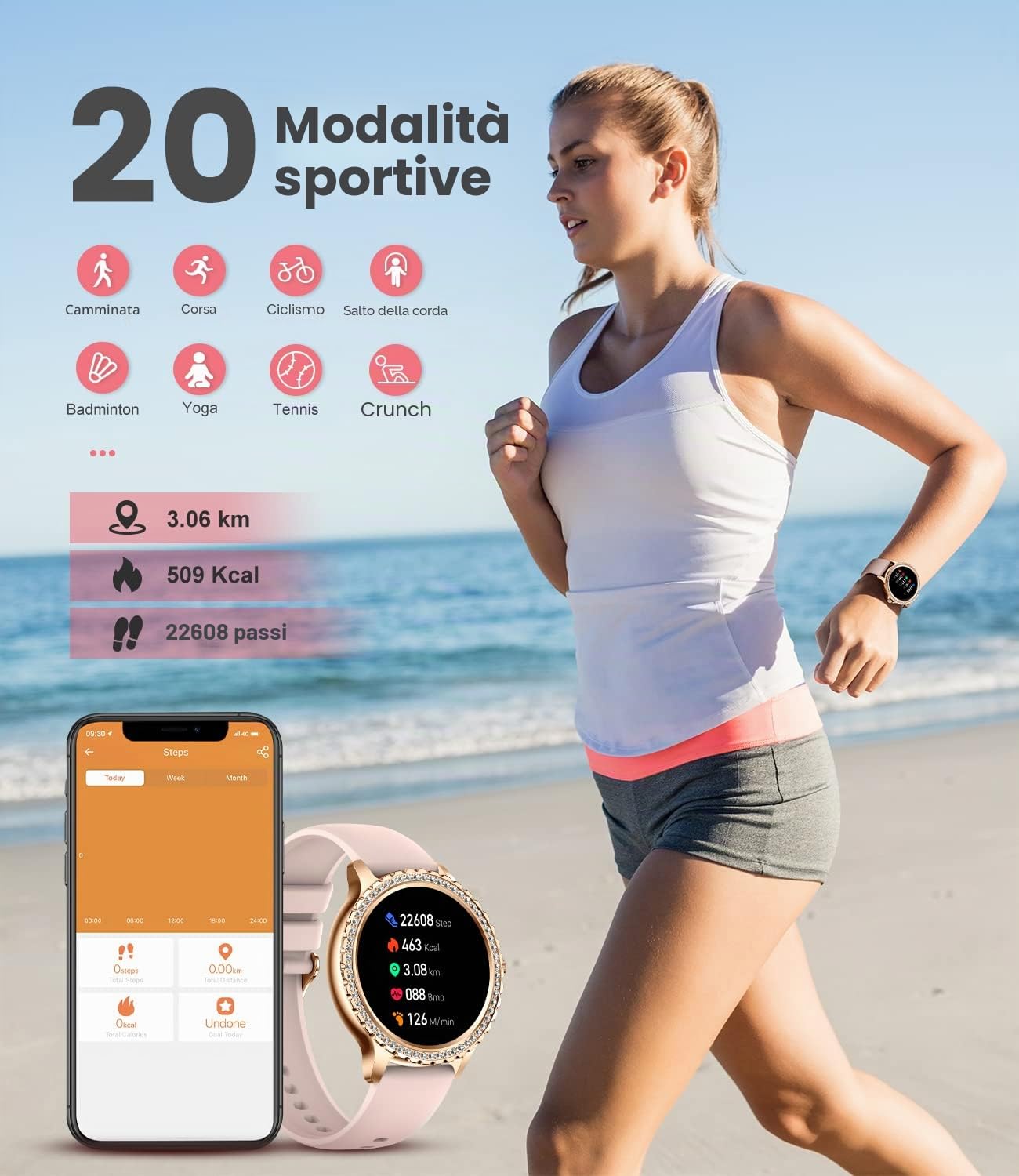 LIGE Smartwatch Donna, 1.32'' Orologio Smartwatch Donna Chiamate e Whatsapp, Smart Watch con Cardiofrequenzimetro Sonno SpO2 Monitor 20 Sportivo, IP67 Impermeabile Contapassi Tracker per Android iOS
