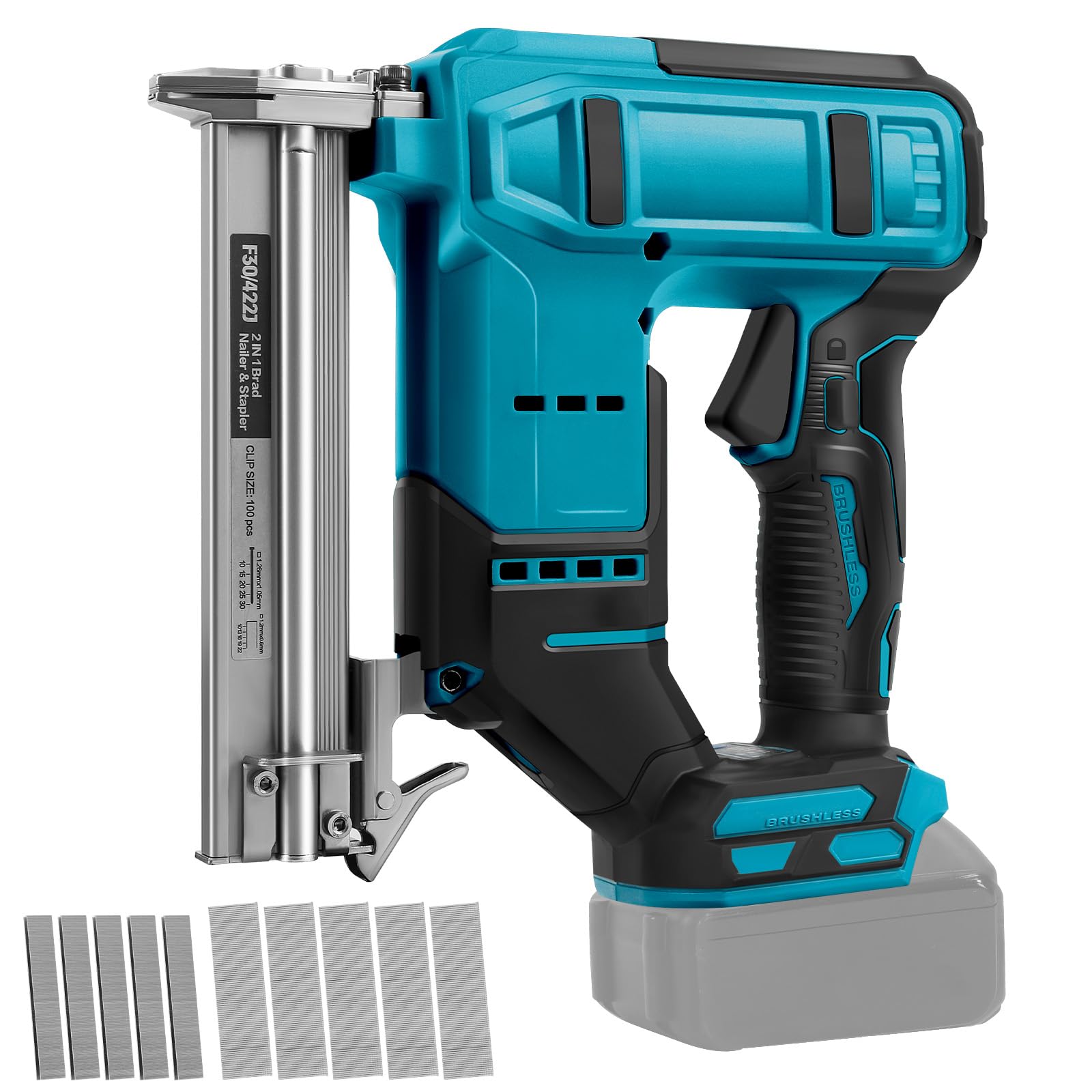 Clavadora inalámbrica compatible con batería Makita de 18 V (sin batería), grapadora eléctrica sin escobillas de 18 GA con 500 clavos y 500 grapas, pistola de clavos inalámbrica de 2 modos para