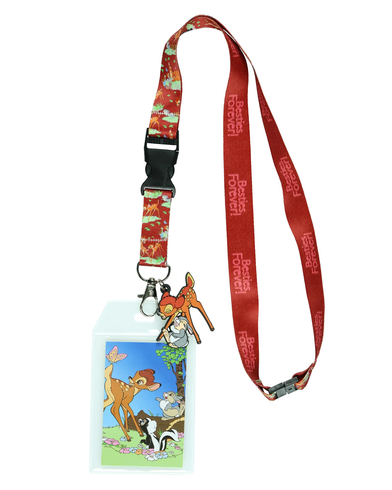 Disney Bambi Besties Forever Cordon avec porte-badge transparent et breloque en caoutchouc Bambi et Thumper de 5,1 cm