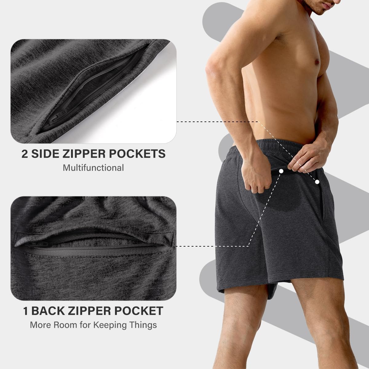 Arjen Kroos Men Sweat Cotton Shorts with Zipper Pockets 5 Inch Athletic Gym Stretch Workout Short - Image 5