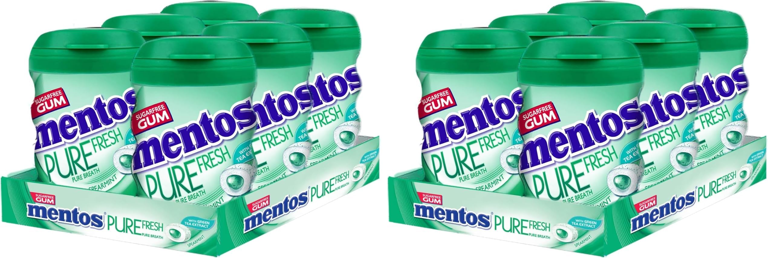 Mentos Pure Fresh, Sugarfree Spearmint Flavour, Chewing Gum Bottle Pack, 327.6 g- Pack of 12