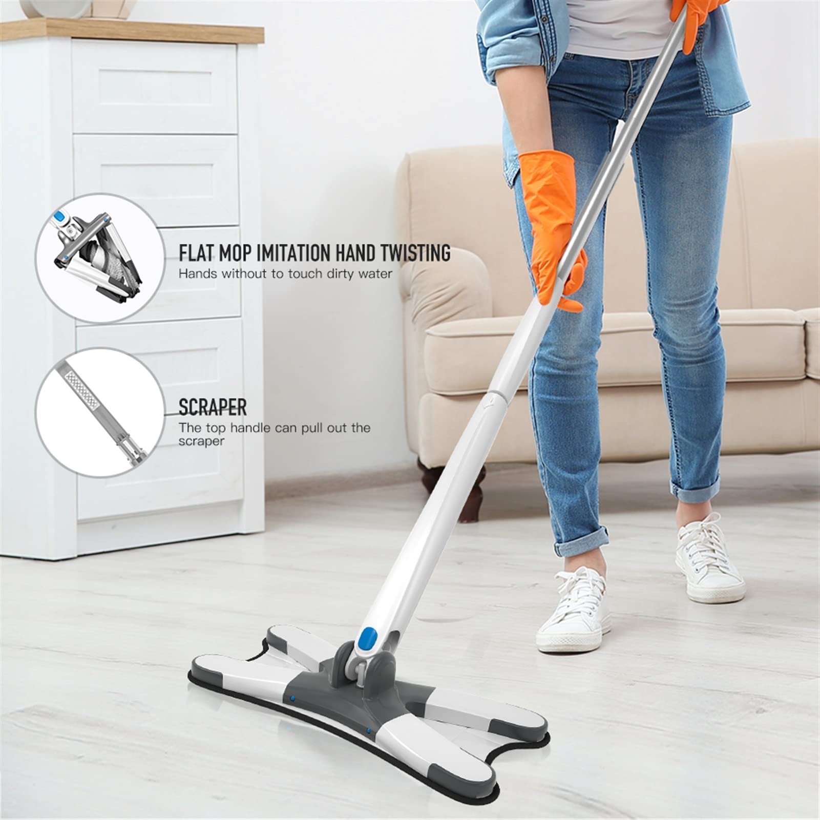 fregar Piso plano de tipo X MOP Microfibra del piso de madera de la mano de la mano de la mano de la mano libre de la mano, con la microfibra Reemplazar las almohadillas Fácil retorcer herramientas d