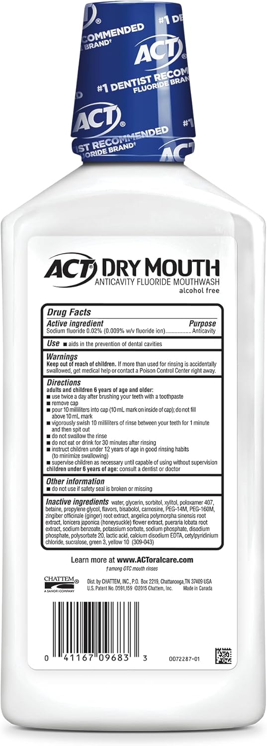 ACT Dry Mouth Anticavity Fluoride Mouthwash with Xylitol & Zero Alcohol, Soothing Mint, 33.8 fl. oz.(Pack of 3)