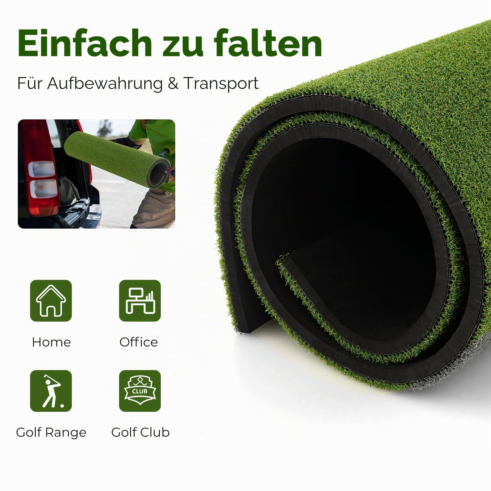 LIFEZEAL Golf Übungsmatte, Abschlagmatte Golf mit 6 Abschlagpositionen, Outdoor Sports Golf Training Rasenmatte mit 2 Golf-Tees & 90cm Richtungsstöcken, Golf Trainingshilfen