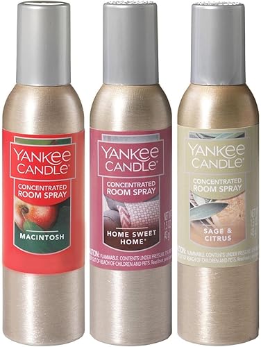 Yankee Candle Spray concentrado para habitaciones Macintosh Home Sweet Home Sage Citrus Juego de 3 fragancias populares