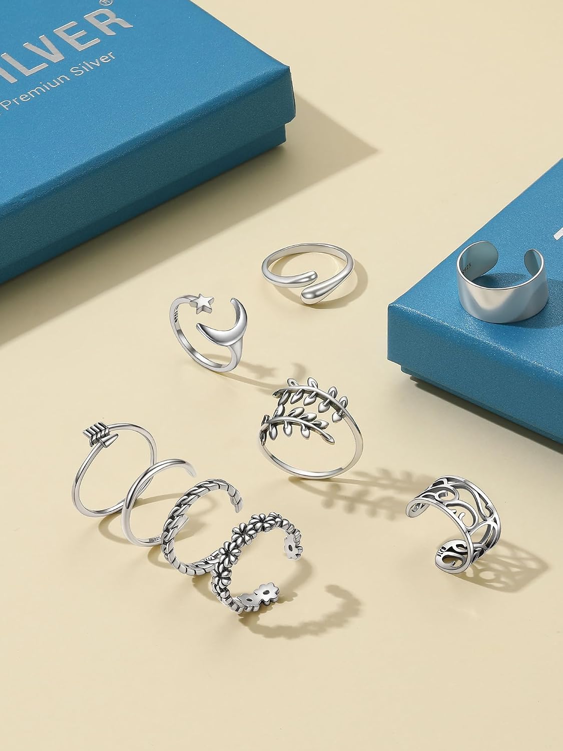 PROSILVER Adjustable Toe Rings for Women, Summer Beach Foot Jewelry, 925 Sterling Silver Open Toe Rings, Dainty Pinky Ring, Thumb Ring, Come with Box