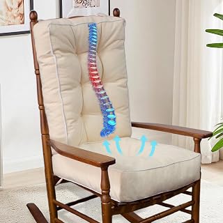 YZHOME Rocking Chair Cushions Set - Thick 5" Memory Foam Seat & Back Pads, Non-Slip with Ties, Beige 22x17x5/17x17x5 for Indoor Outdoor Rockers