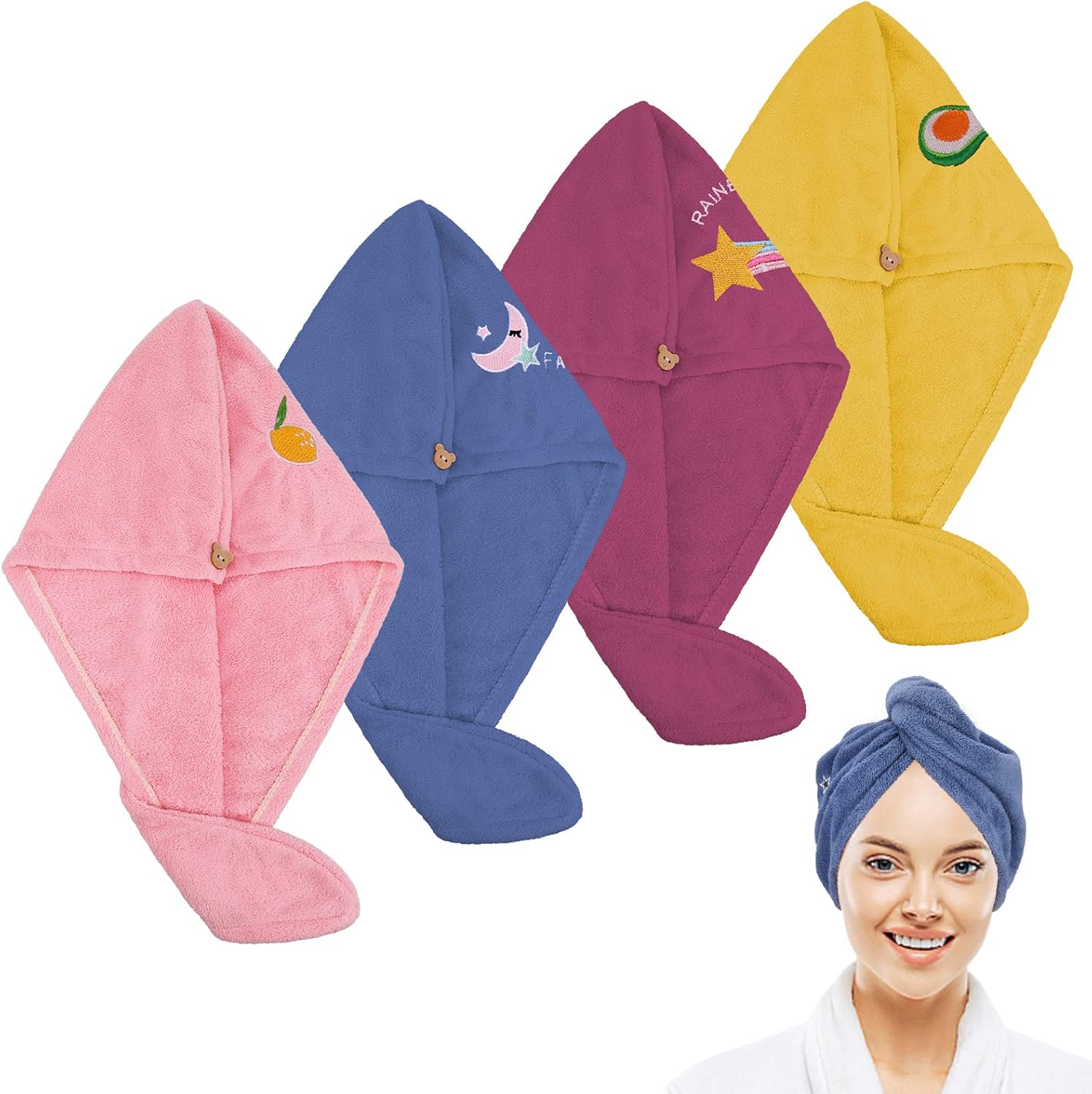 FANTESI 4 Pack Microfibre Hair Towel Hair Wrap Hair Towel Wraps