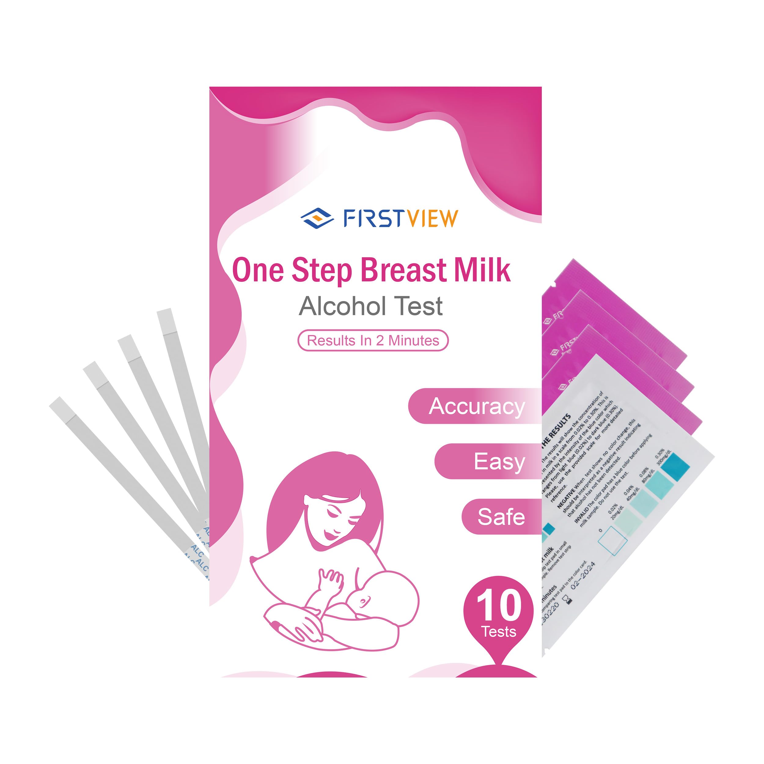 Alcohol Test Strips for Breastmilk,Detects Alcohol in 2 Mintues, High Sensitivity to 0.02%（20mg/dL, Simple Breastmilk Dip Test, Fast and Easy to Use for Breastfeeding Moms-10 Test Strips