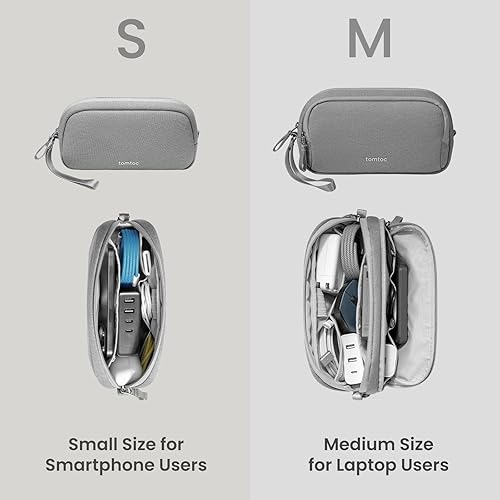 Miniatura 6 de tomtoc Estuche organizador de viaje para electrónicos, resistente al agua, con doble compartimento para cargador, cable, teléfono, batería externa,
