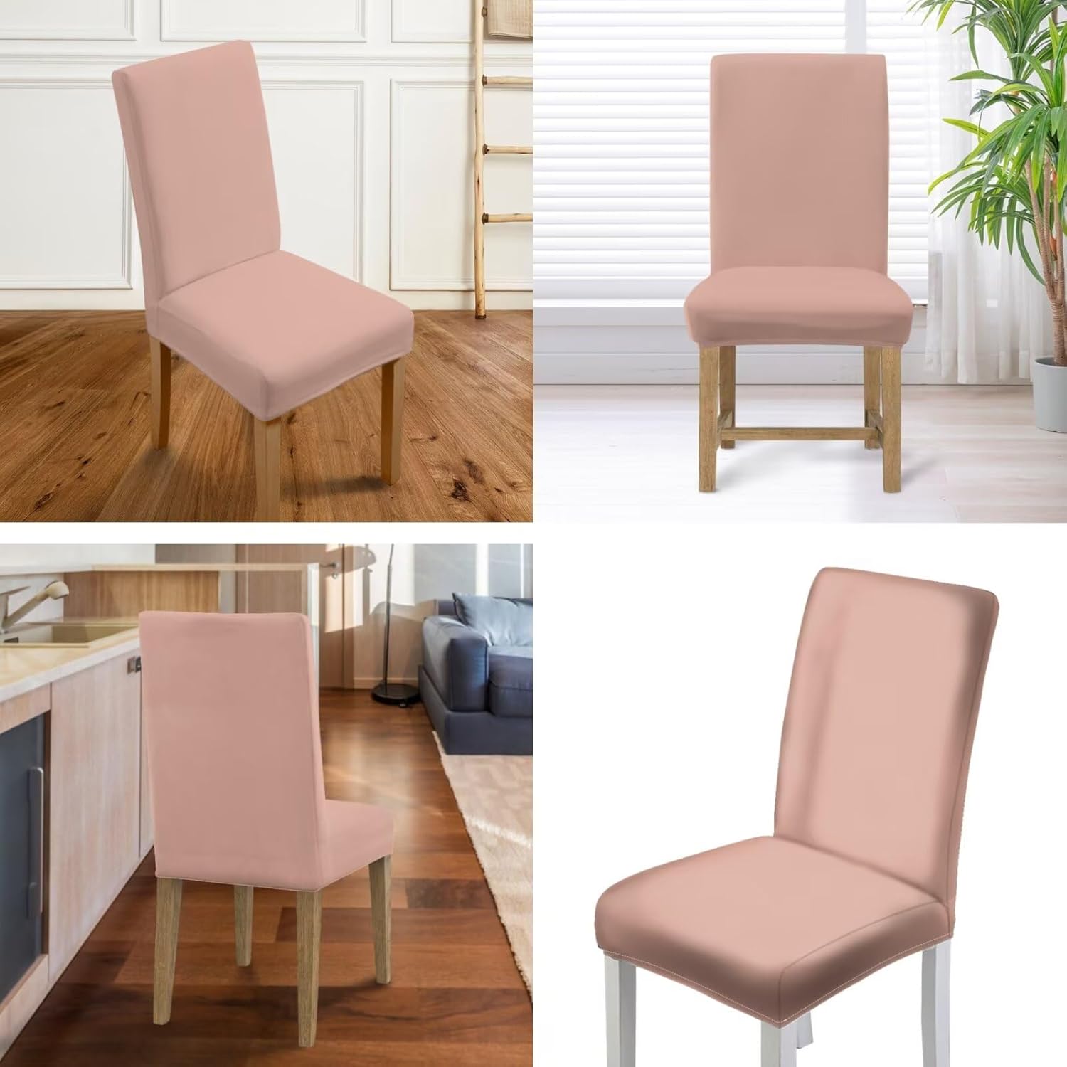 Dusty Pink Chair Covers for Dining Chairs with Bench Cover Solid Pink Kitchen Armless Chairs Slipcovers Stretch Dining Chair Seat Covers Set of 4 and Bench for Party