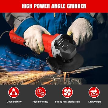 2000W Corded Electric Angle Grinder 115mm Grinding Disc 4 Inch inch Grinder Power Tool with Auxiliary Handle, Wrench and Wheel Disc, 12000 RPM for Sanding Cutting Grinding Polishing