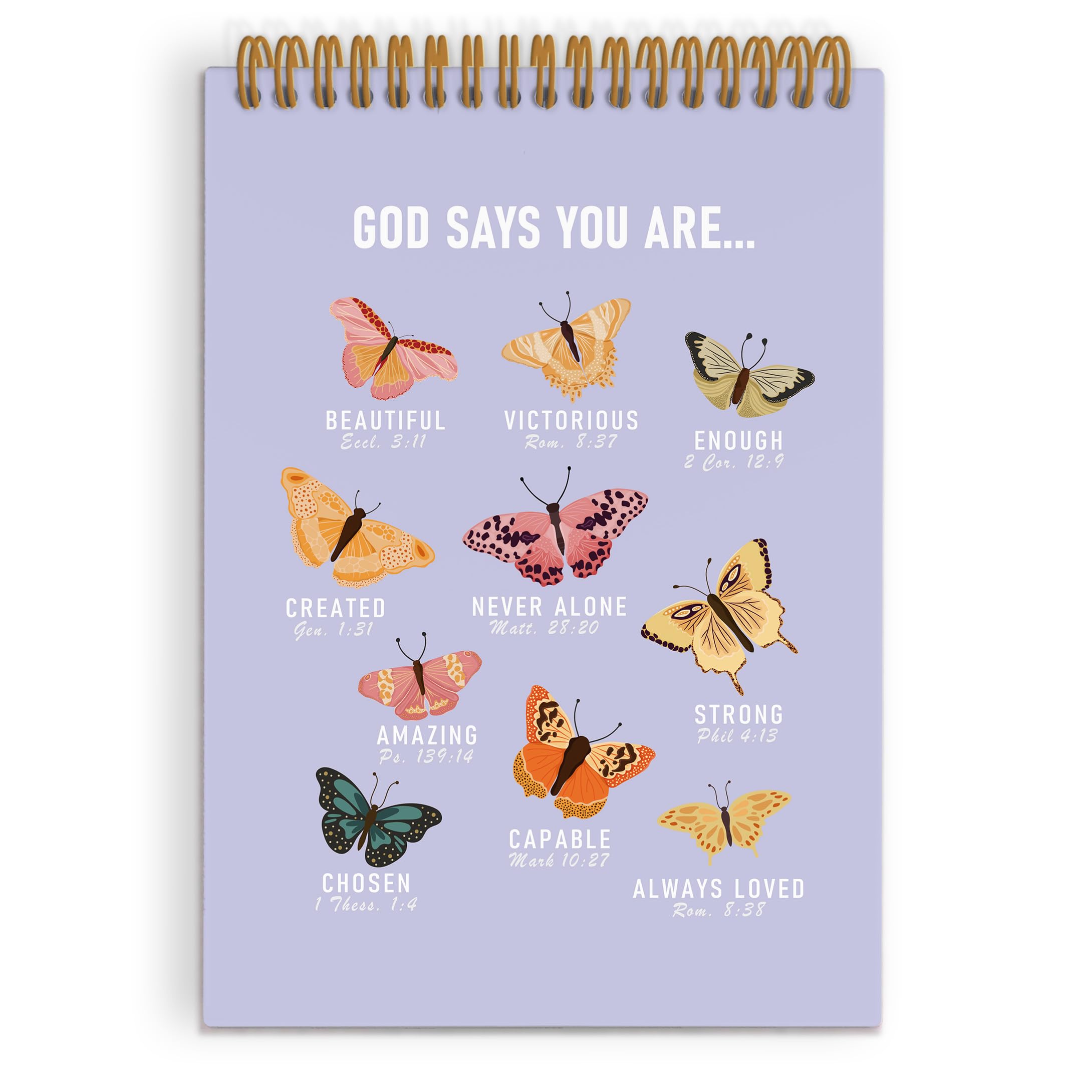 Fioletowy notatnik spiralny z chrześcijańskim motylem, God Says You Are Journal, fioletowy notatnik biblijny do szkoły, chrześcijańskie inspirujące materiały biurowe, prezenty dla kobiet