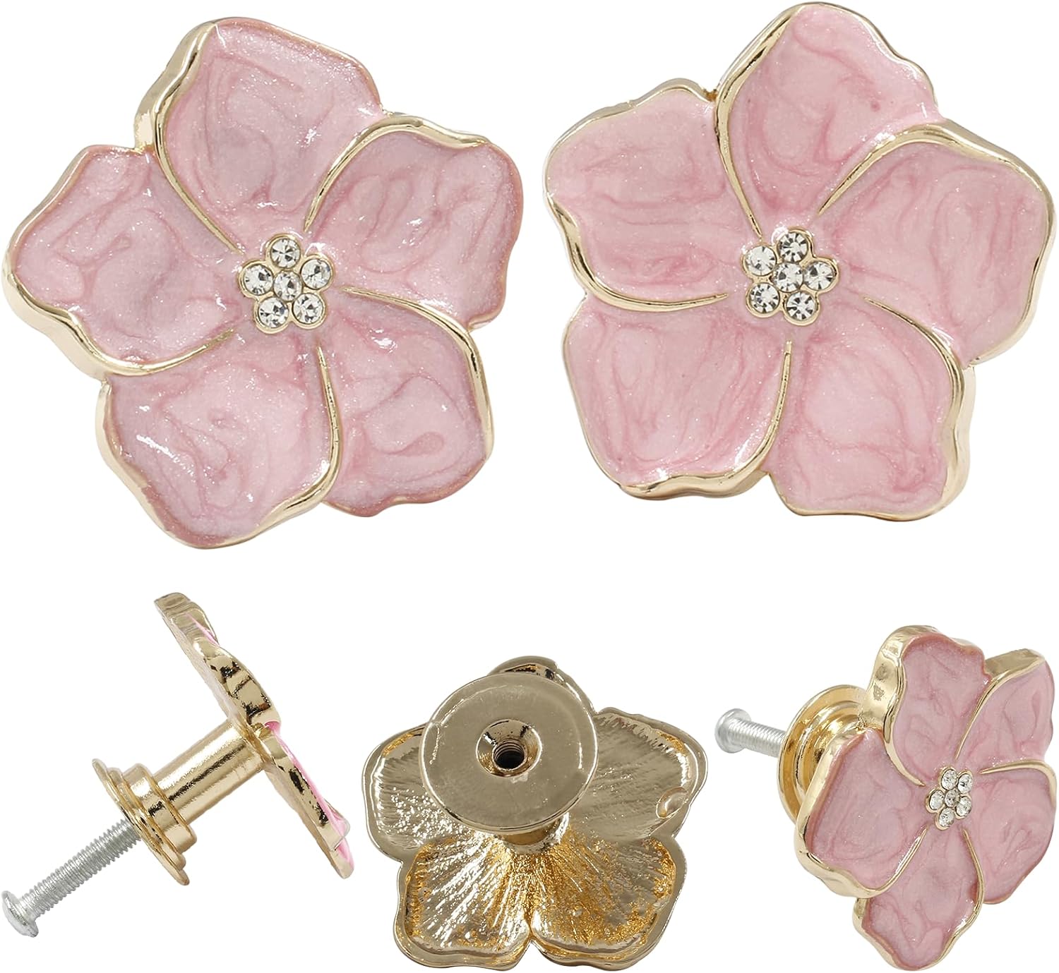 2 Pcs Petal knobs Pull 4.5cm/1.77 Inch Flower Knob Handle, Single Hole Zinc Alloy Flower Shape Knobs with Screws for Furniture Cabinet (Pink)