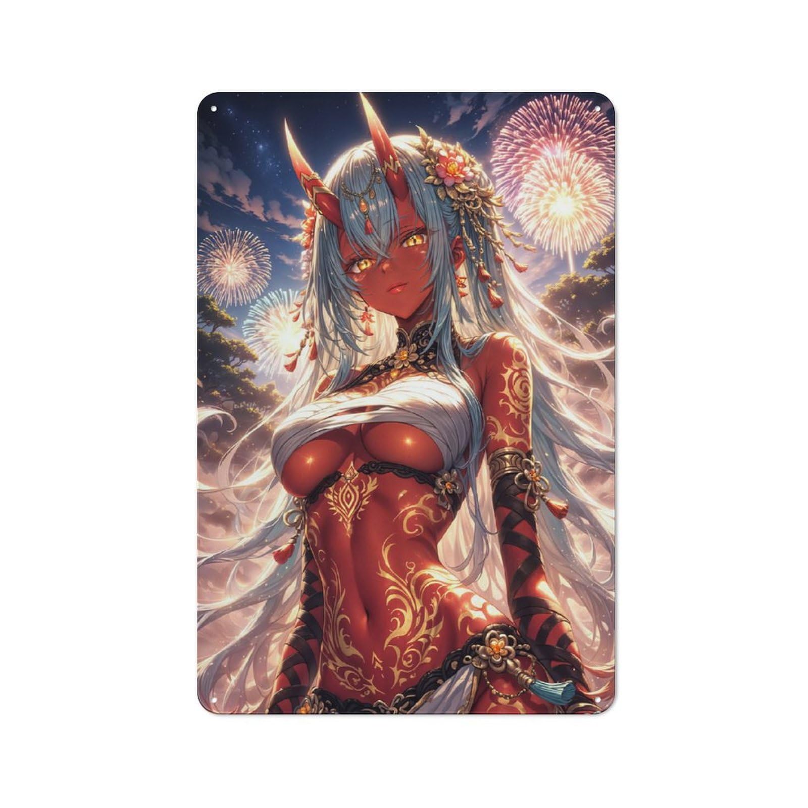 Nostalgic Decorative Tin Plaque 30x20cm Featuring Demon Girl, Classic Pub Decor for Cafe, Pub, Workshop Or Home Bar