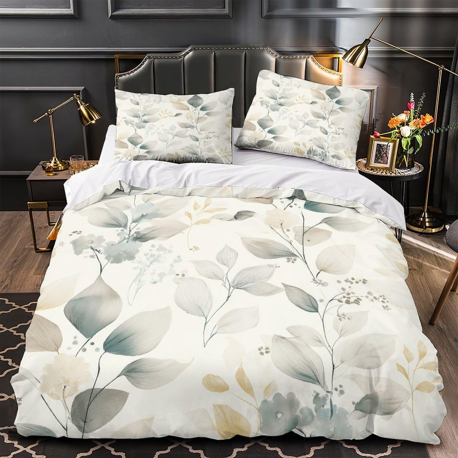 Parure de lit motif botanique 140x200cm avec housse de couette