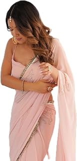 VAIRAGEE Women's Modern Fit Embroidered Pattern Georgette Saree with Unstitched Blouse Piece and Tassel Border Lace Price In India