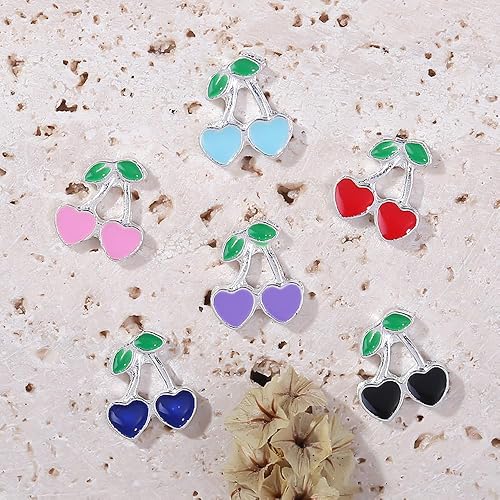 Miniatura 3 de 24 dijes de uñas de cereza 3D, diamantes de imitación de corazón de cereza, diamantes de imitación de corazón de cereza, gemas de uñas brillantes en