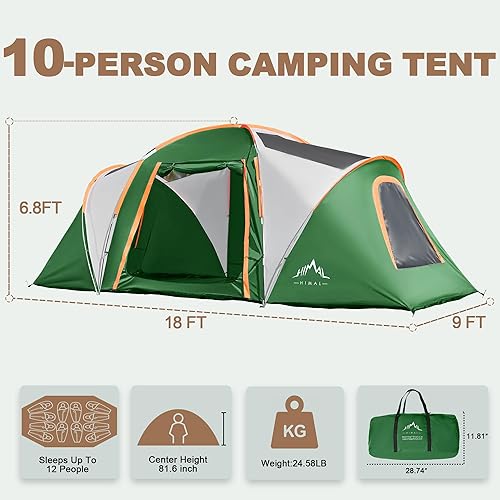 Miniatura 2 de Tents for Camping, Waterproof 10 Person Family Tent with Double Layer & 4 Large Mesh Windows, Weather Resistant Easy Setup 2 Room Big Tent for Music