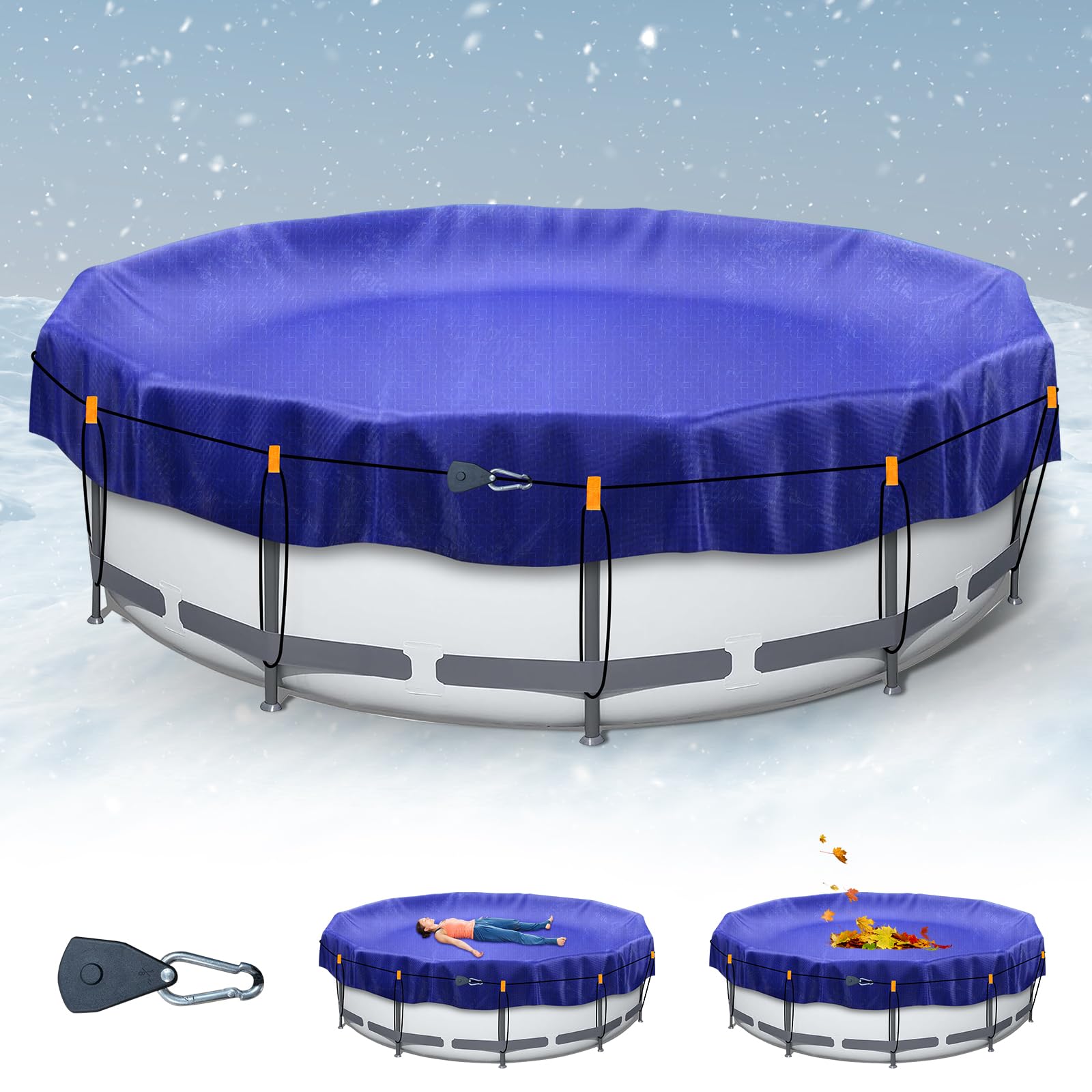 Photo 1 of 15ft Pool Covers for Above Ground Pools,Royal Blue Round Winter Pool Cover,Mesh Tarp Keeps Out Debris, Cold and Uv Resistant,Rope & Cable Included