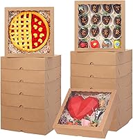 Vista 5 de 25 cajas de panadería marrones de 9 x 9 x 2.5 pulgadas con ventana para galletas, macarrón, fresas cubiertas de chocolate, mini pastel, trufa