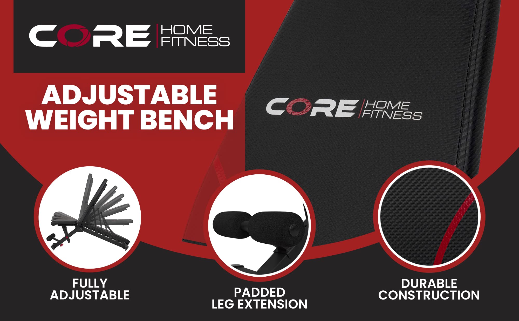 Adjustable Bench, Foldable Weight Bench, Incline/Decline/Flat Bench, 7 Back Adjustments, Adjustable Seat, Black/Red (51MAB)