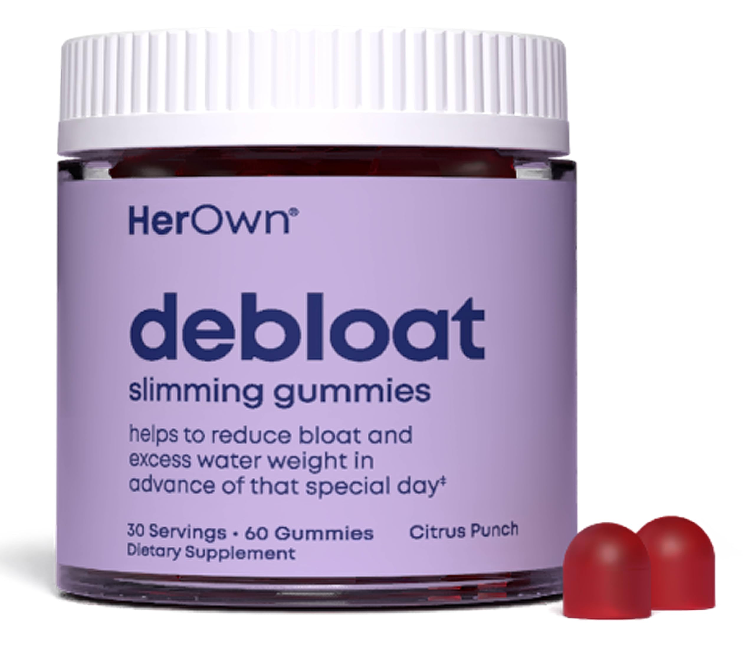 her own Debloat Gummy, Bloating and Gas Relief, Helps Reduce Water Retention, Supports Energy, with Apple Cider Vinegar and Dandelion, Gluten and Soy Free, Vegan, 60 Gummies, 60 Servings