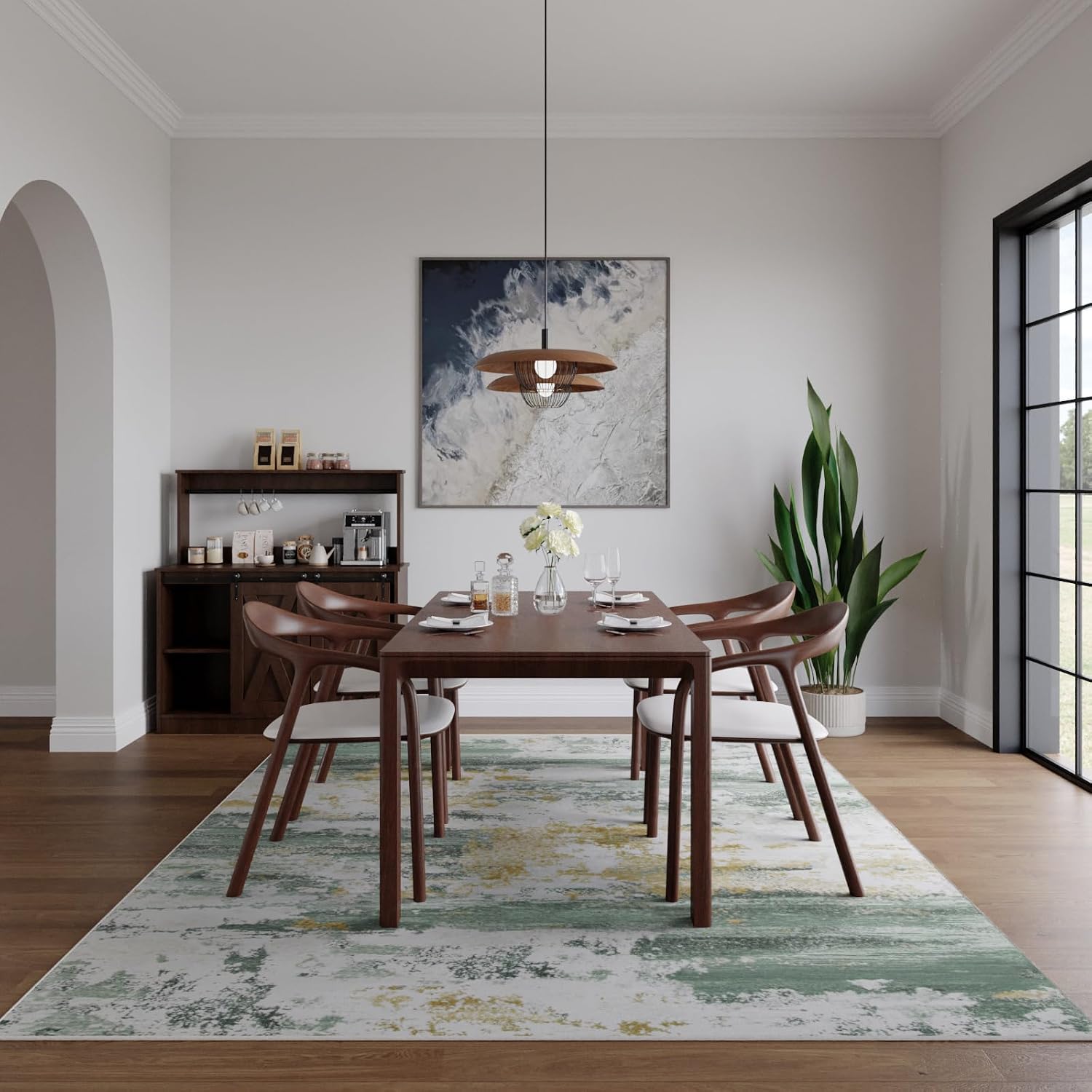 Kelarea Washable Area Rug for Living Room, 8x10 Non Slip Modern Abstract Green Rugs, Easy Clearning Low Pile Large Carpet for Bedroom, Dining Room, Nursery, Office