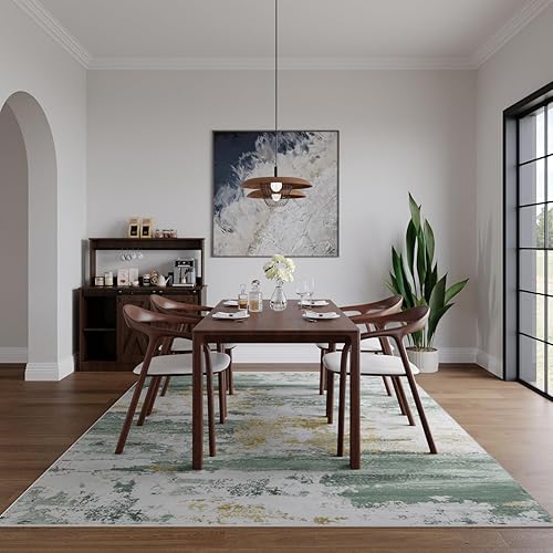 Miniatura 7 de Kelarea Alfombra lavable para sala de estar, 8 x 10 pies, antideslizante, moderna, abstracta, verde, fácil de limpiar, alfombra grande para