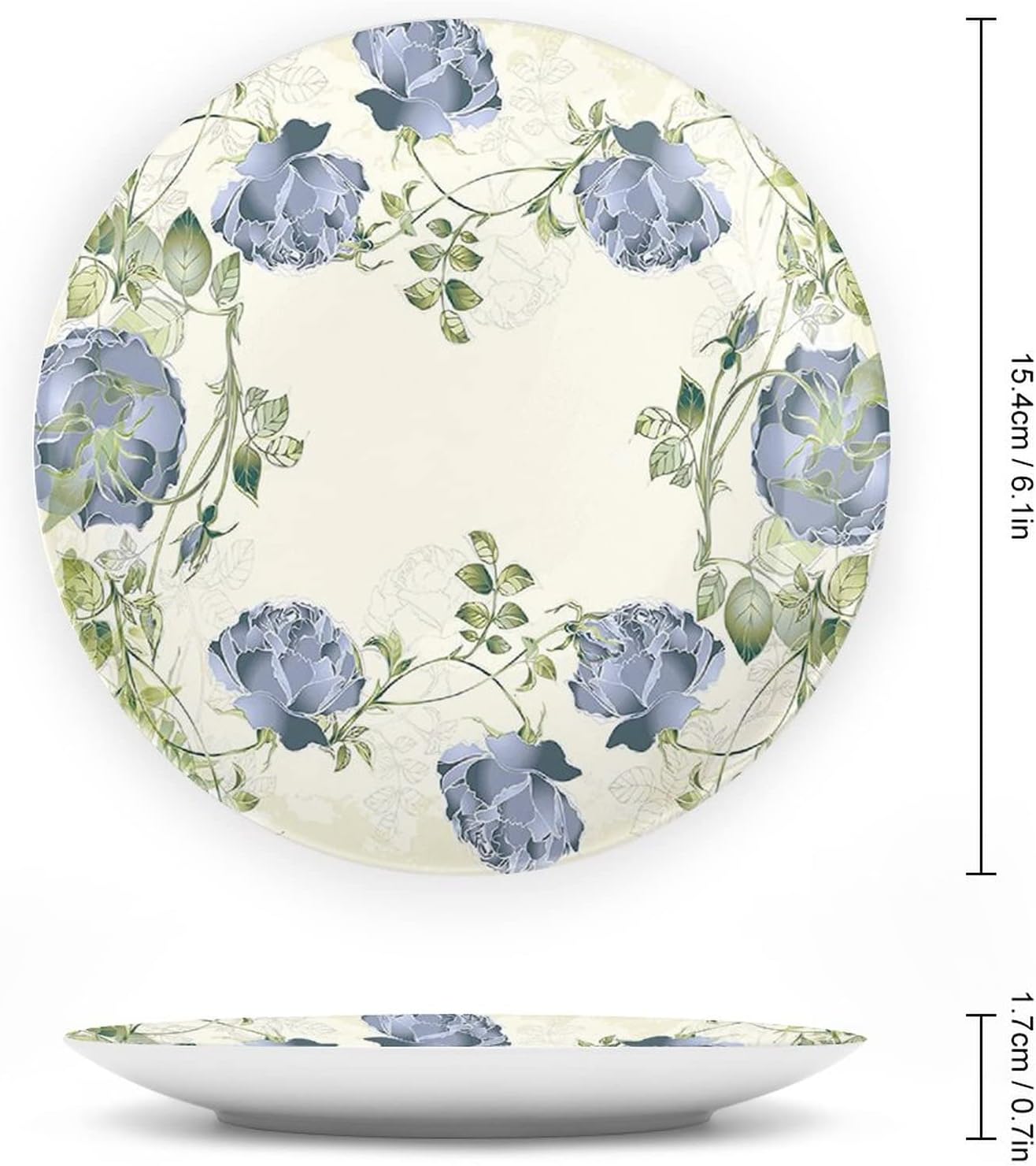 XISUNYA 10 Inch Decorative Plate, Floral Ceramic Stoneware, Vintage Roses Leaves Flower Romantic Retro Print Ceramic Wall Hanging Decor Accessory for Dining Table Tabletop Home Decor