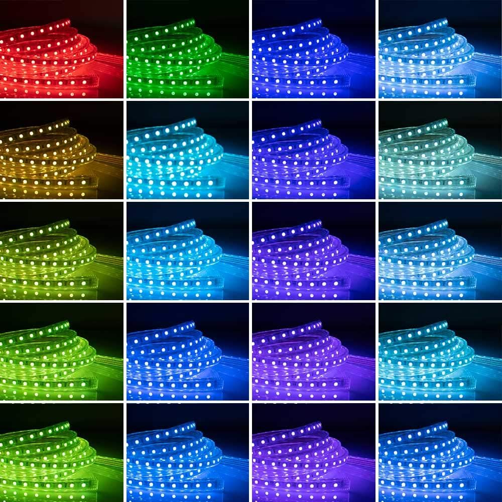 Grid of RGB LED strip light color variations
