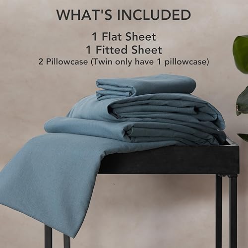Miniatura 6 de DAPU Juego de sábanas de lino de color liso, suaves y transpirables, 4 piezas, ropa de cama de mezcla de lino francés hipoalergénico de mezcla de