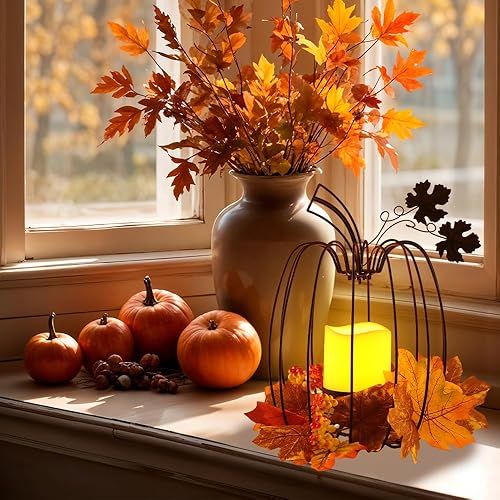 Miniatura 7 de NEEDOMO Decoraciones de Acción de Gracias para el hogar, faroles de calabaza de otoño, decorativos para interiores y exteriores, de hierro forjado