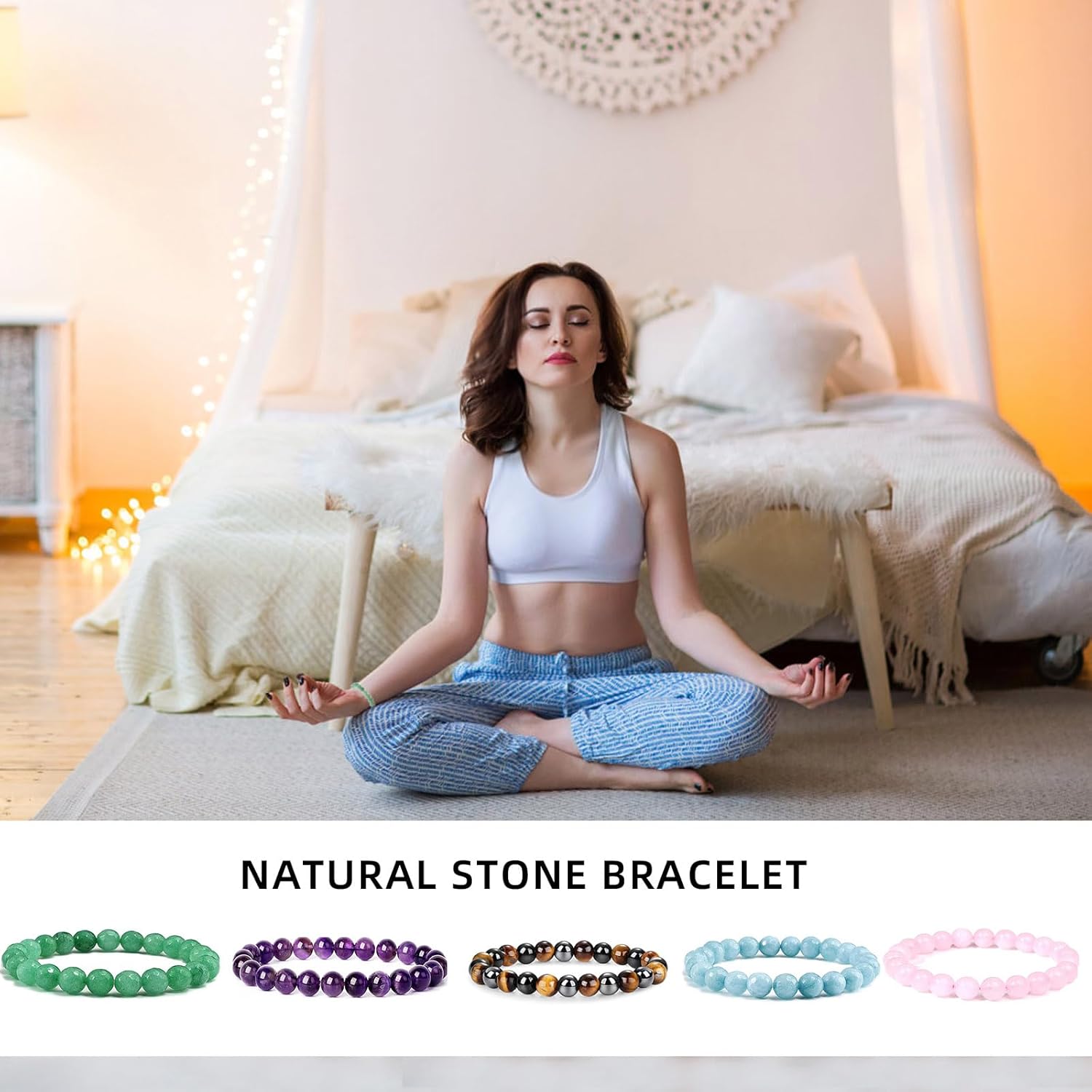 Rose Quartz Beaded Bracelet, Adjustable, 8mm Crystals, Handmade Gemstone Jewelry - Image 6