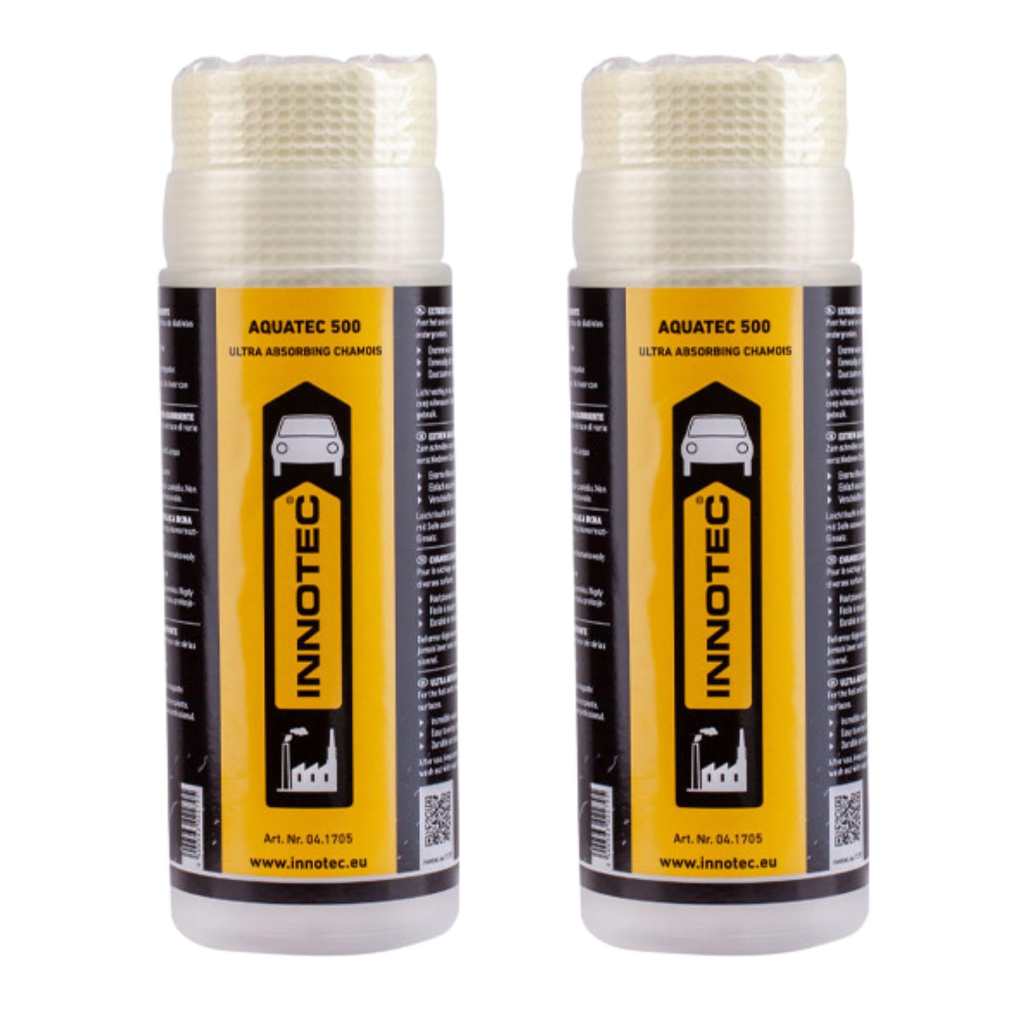 2 Stück INNOTEC Aquatec 500 – Ultra Absorbierende Leder-Trockentuch-Chamois für Auto, Motorrad & Kfz-Lack – streifenloses Trocknen auf Chrom, Glas & lackierten Flächen nach der Fahrzeugwäsche