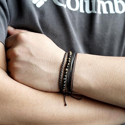 Miniatura 43 de Handmade Natural Stone Beaded Healing Bracelet Gift for Men Adjustable Rope String Bracelet