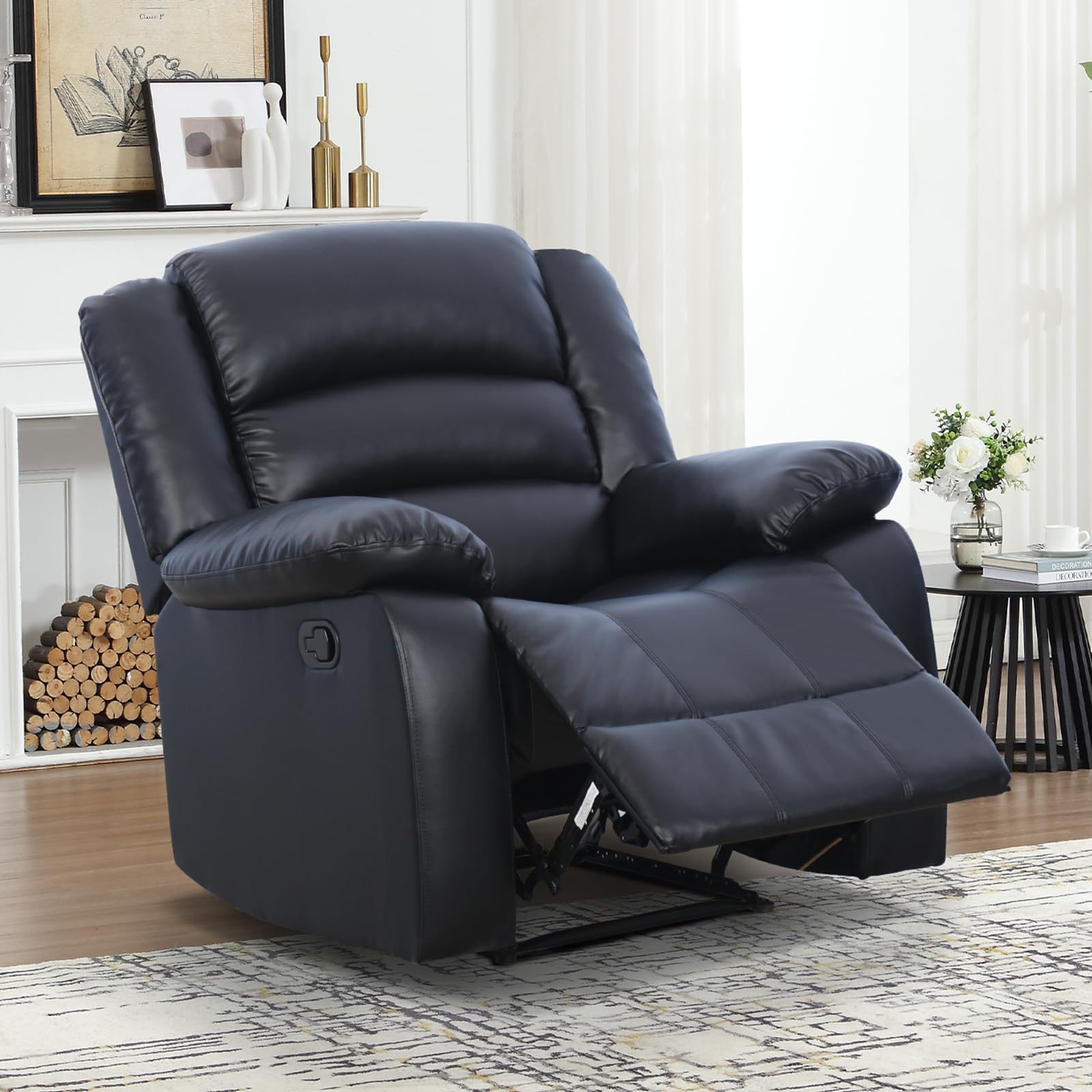 EBELLO Faux Leather Manual Recliner Sofa, Overstuffed Comfortable Armrest 3 Seat Sofa, Reclining Couches for Living Room, Bedroom Furniture, Meeting Room, Black view 6