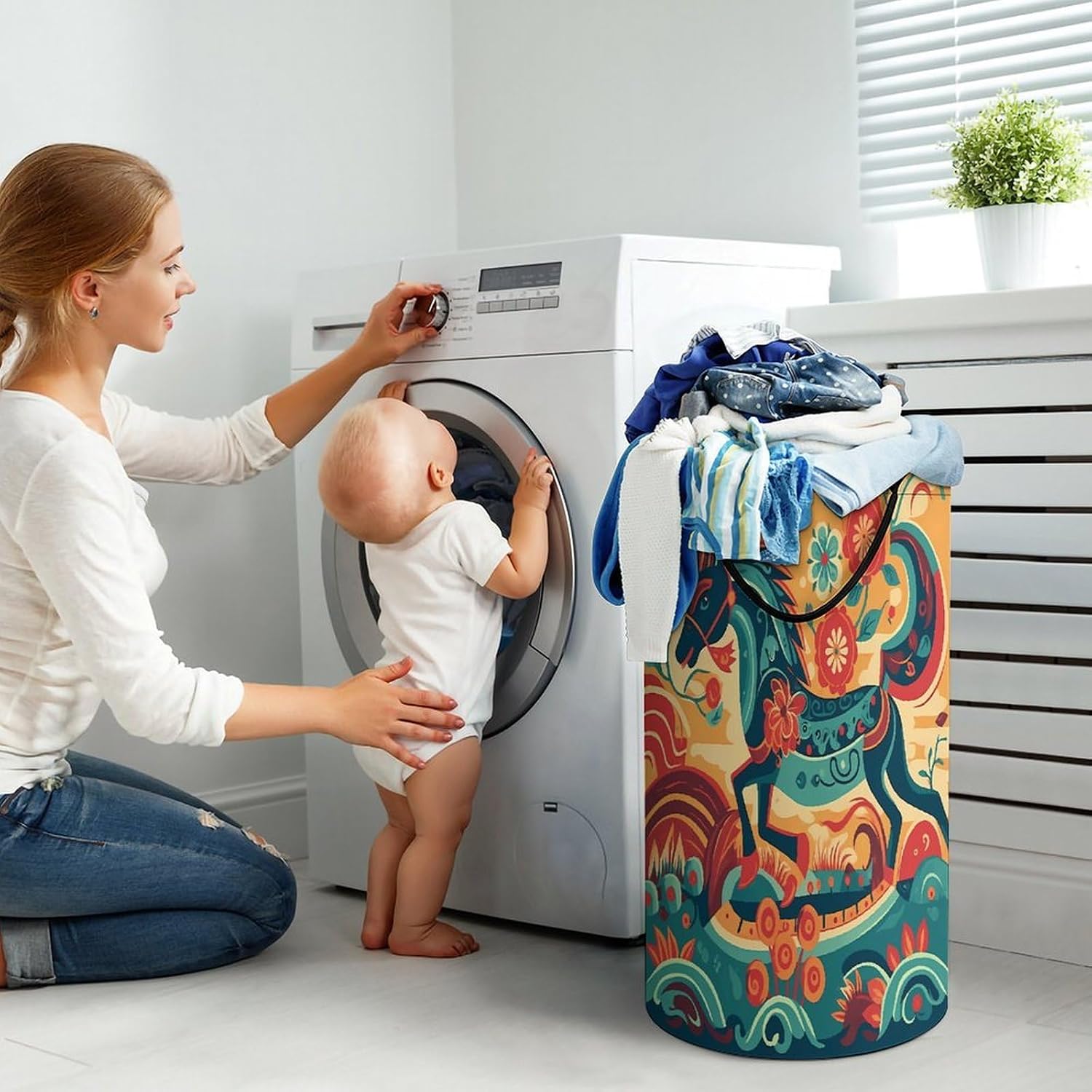 Painted Horse Large Capacity Laundry Baskets,Collapsible Clothes Hamper with Handles，Laundry Hampers for Bathroom,Bedroom,Towels
