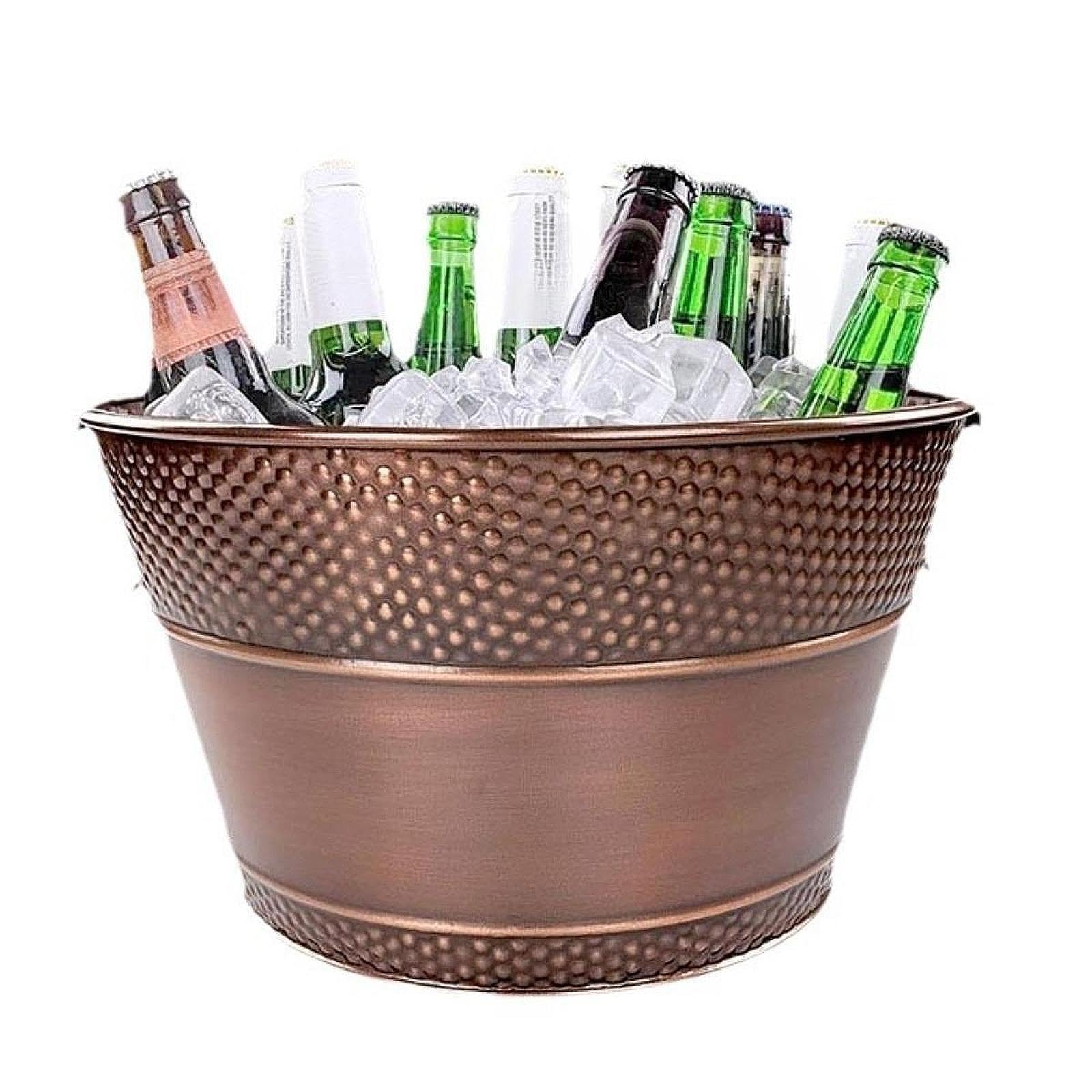 Seau à Glace En Métal Galvanisé Contenant Bac à Boissons Rafraîchisseur Bière Vin Poignée Portable Rangement Facile et Adapté Aux Fêtes Restauran, Bronze