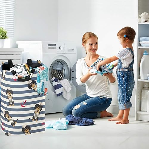 Miniatura 5 de visesunny Cesta de lavandería plegable para perro, marinero, animal, ancla de animales, con asa, juguetes y organización de ropa para baño,