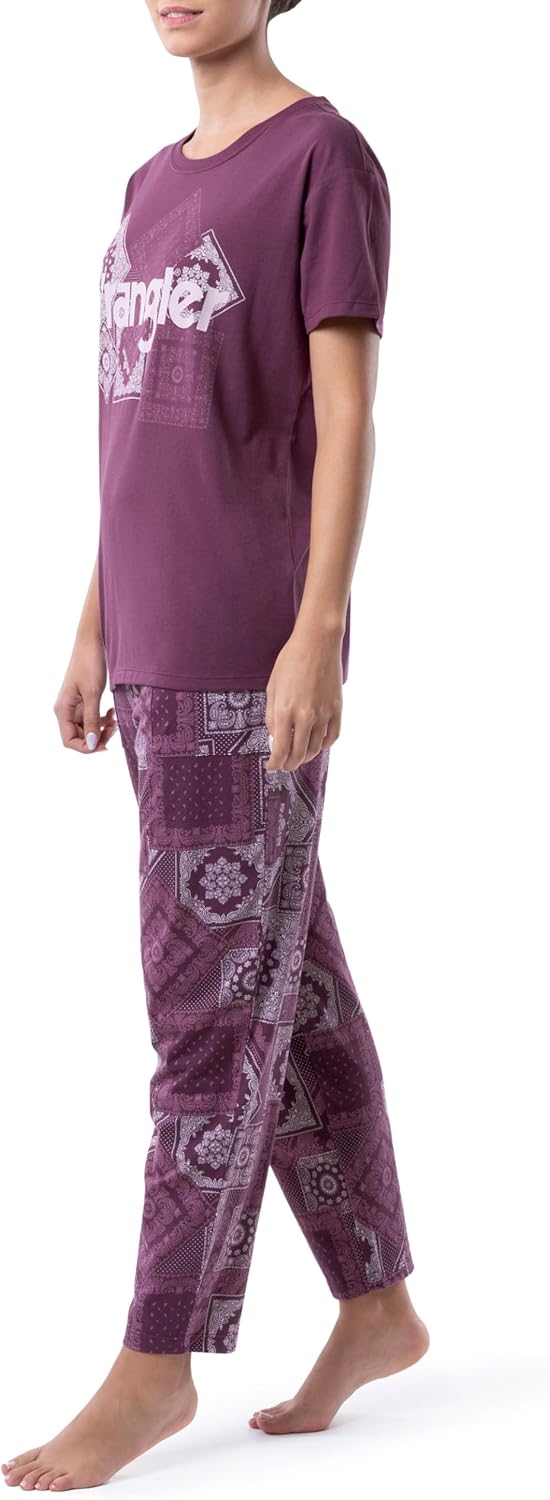 Wrangler womens Short Sleeve Graphic Tee and Printed Pants Pajama Sleep Set - Image 6