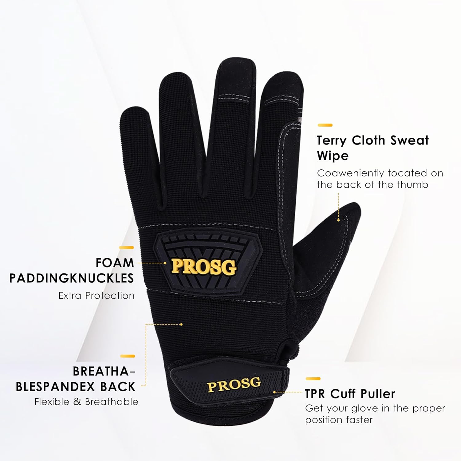 Mens Work Gloves,Synthetic Leather Utility Mechanic Working Gloves,Strong Flexibility, Awesome Grip, Breathable, Black