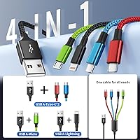 Vista 3 de Travel Essentials - Cable de carga múltiple [2 unidades de 5 pies], accesorios de automóvil, cables de carga 4 en 1, cable USB, cargador de teléfono