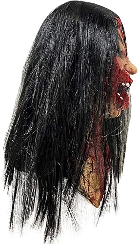 Miniatura 4 de Máscara espeluznante malvada de zombi femenino, fantasma, máscara sangrienta, máscara de miedo de Halloween, accesorios de cosplay, cara completa de