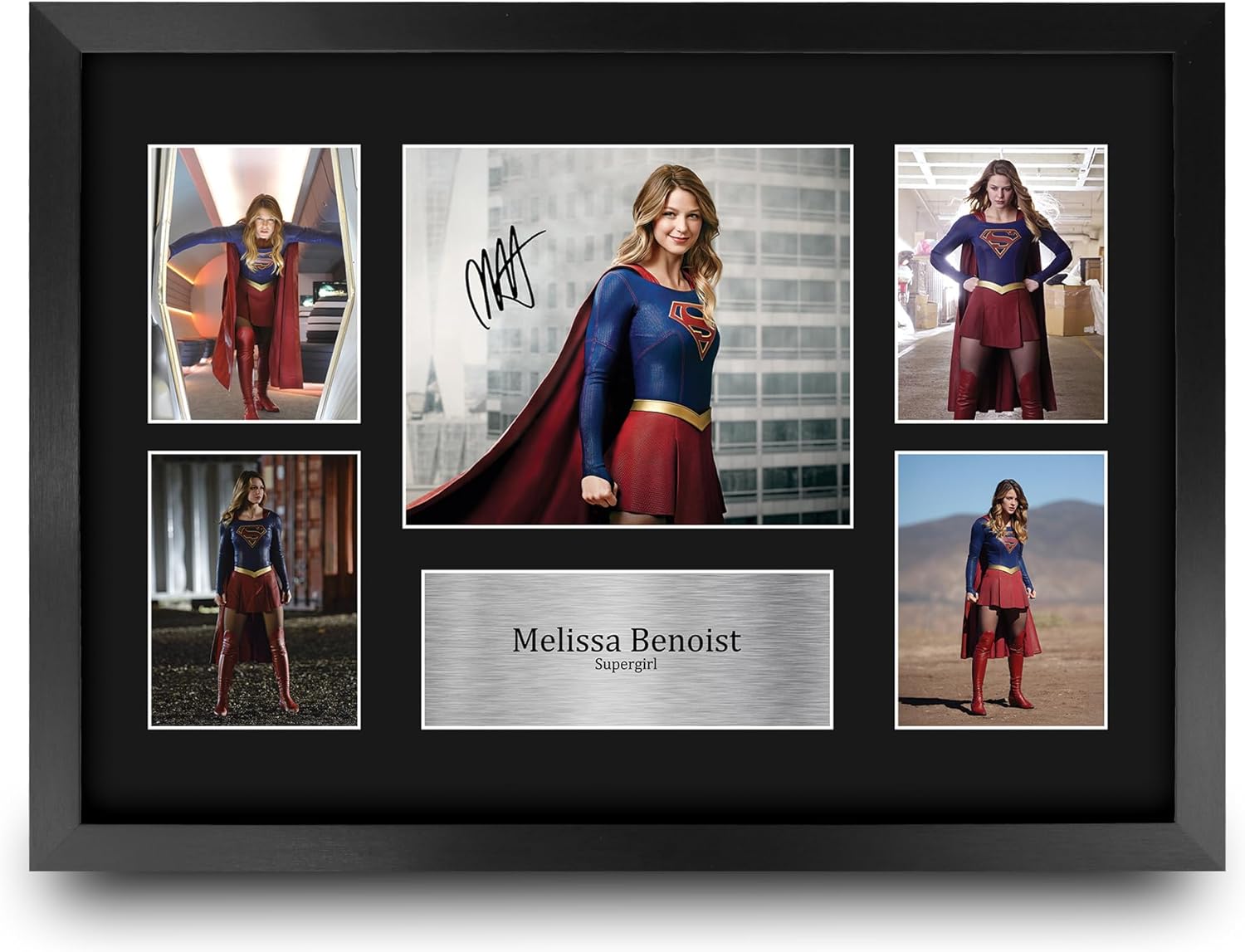 HWC Trading Melissa Benoist Supergirl Gifts Printed Signed Autograph Presentation Photo Montage Display for TV Show Fans - 16" x 12" Framed