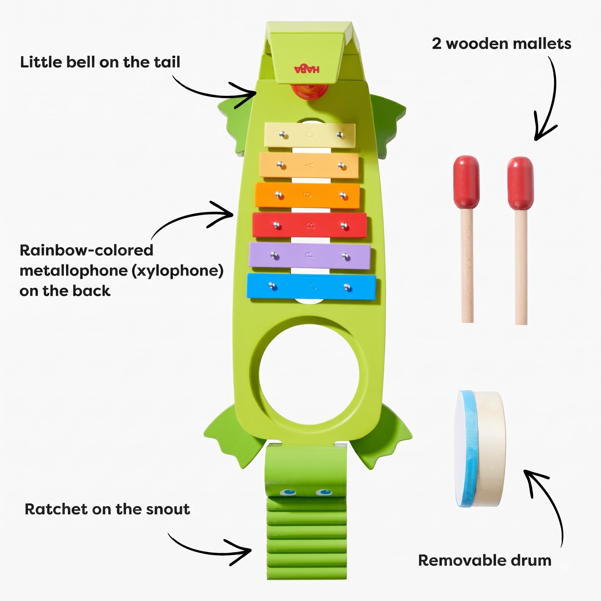 HABA - Jeux d'instruments et de Musique - Xylophone - Crocodile Musical - 2 Ans et Plus - 302566
