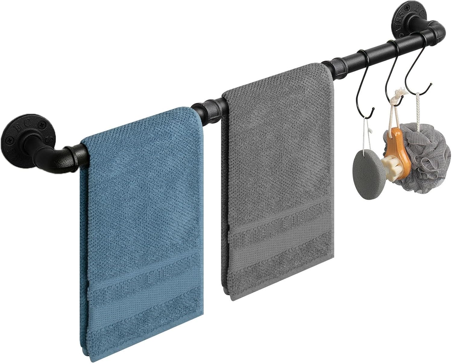 Industrial Pipe Towel Rack Towel Bar, Heavy Duty Wall Mounted Rustic Farmhouse Bath Towel Holder for Bathroom (Black, 42 inch)