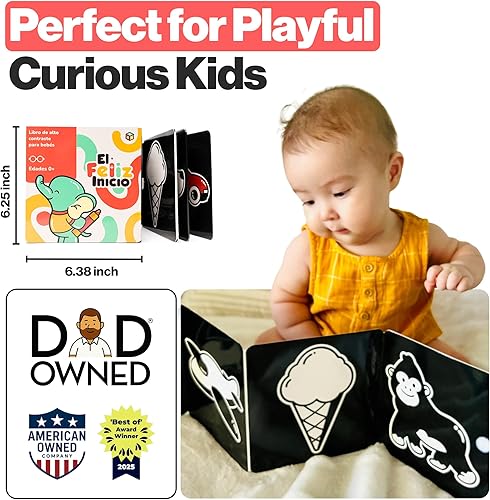 Miniatura 4 de Happy Start - Libro de tablero de alto contraste fácil de limpiar, aprobado por el hospital, se mantiene por sí solo, juguetes para el tiempo boca