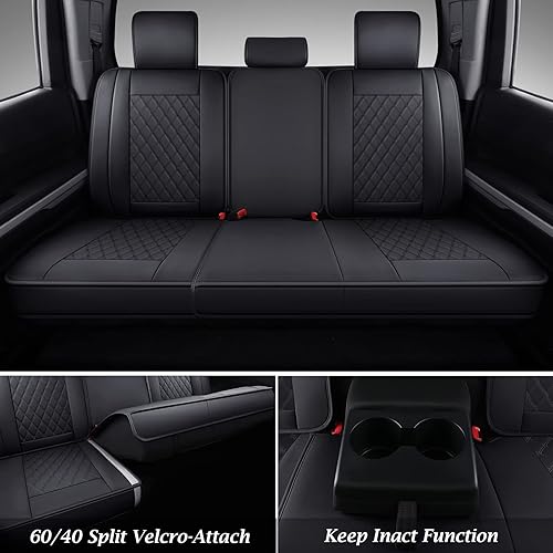 Vista 32 de Coverado Tundra - Juego completo de fundas de asiento de automóvil de cuero para camiones, fundas de asiento de automóvil, protector de ajuste Rojo